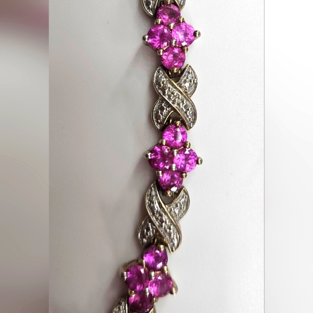 🌟Vintage 14CT Gold Plated Over Silver 925 Lab Rubys And CZ'S Tennis Bracelet🌟